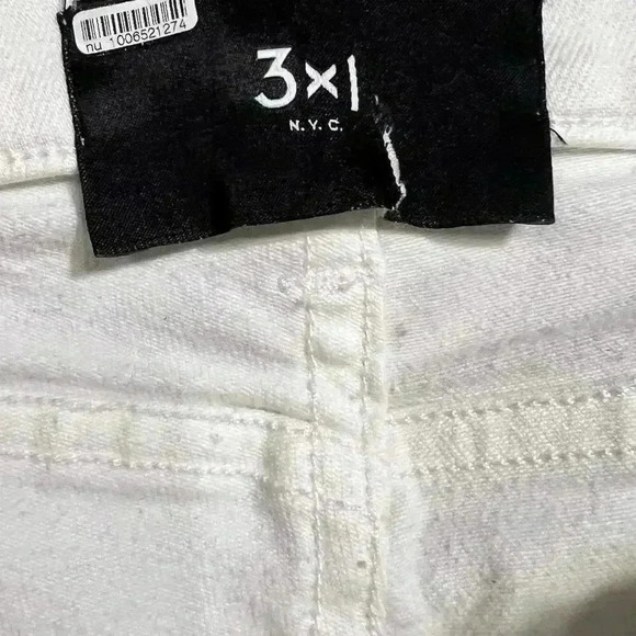 3x1 NYC Crop Boot With Raw Hem White Tear Denim Jeans Size 31 Straight Mid $225 - Picture 3 of 6